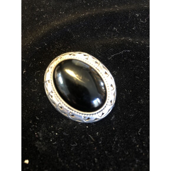 Mexico Sterling Silver 925 Large Oval Black Onyx Brooch or Pendant Gorgeous - Picture 6 of 7